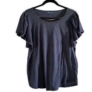 DEMOCRACY V-Neck T-Shirt With Neckline Embellishments Heathered Navy Medium